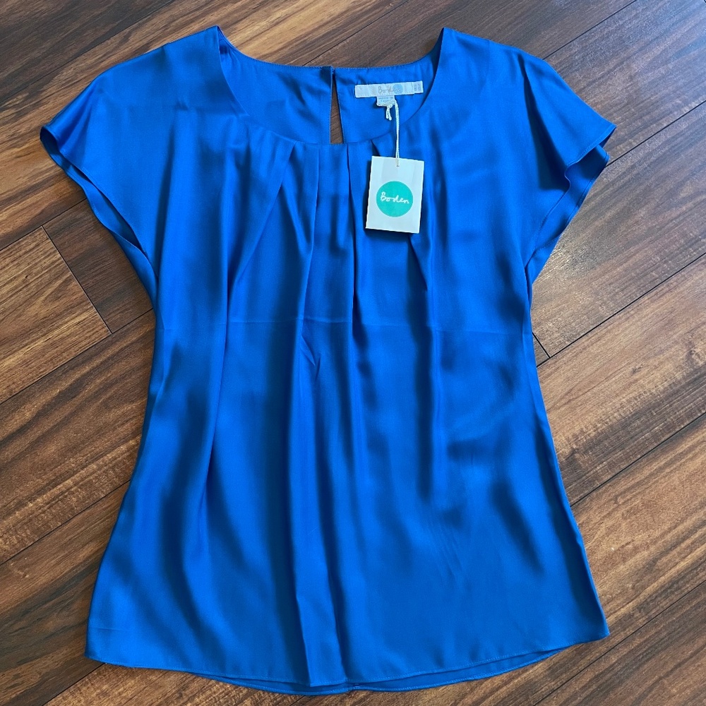 Boden Ravello Top Silk Blend Royal Blue US 2 NWT